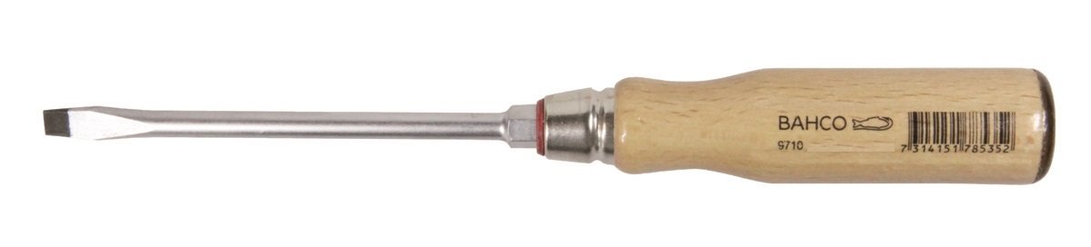 Bahco 9710-3.5-75 Screwdriver with Wooden Handle for Slotted Head Screws, Silver/Brown, 3.5/170 mm