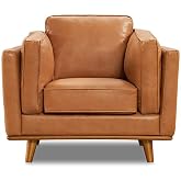 Valencia Artisan Full Leather Accent Chair 41.5&rdquo; | Pure Full Italian Nappa Leather Chair, Solid Wood Accent, Ultimate Comfort, Cognac Tan