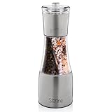 Sterline 2 in 1 Salt and Pepper Grinder, Refillable Adjustable Spice Mill, Manual Dual Combo Black Pepper and Rock Salt Grinder, Modern and Unique Gourmet Design, Stainless Steel