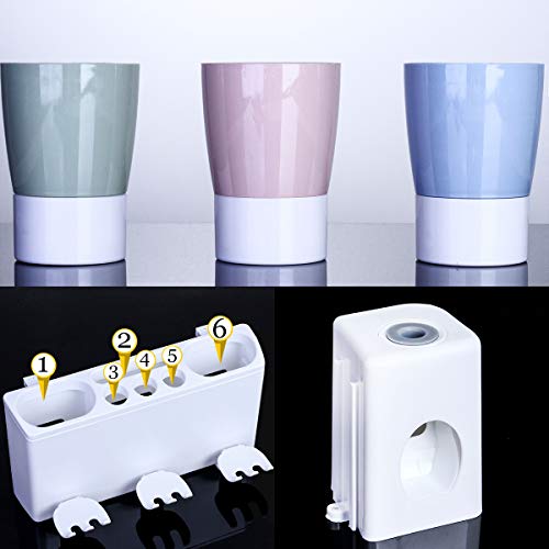 MEIJUBOL Toothbrush Holder Wall Mounted Storage Set Electric Toothbrush Organizer with Automatic Toothpaste Squeezer 3 Cups and 6 Slots for Family Kid Bathroom Shower - Thumbnail 3