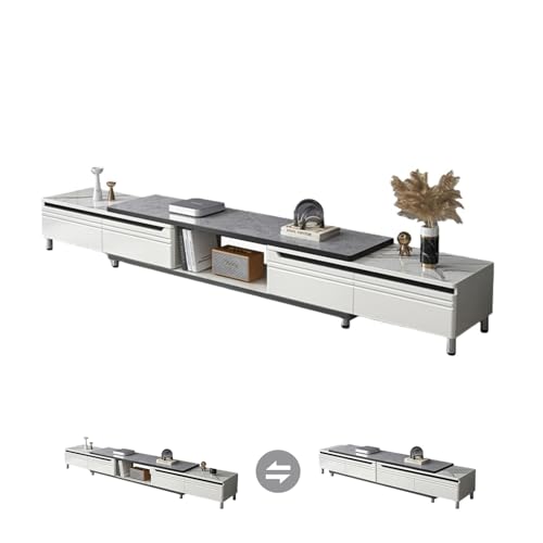 Vabches Mueble para TV de 2 Niveles para Televisores de hasta 75 Pulgadas Centro de Entretenimiento para TV Mueble con cajones Repisas Laterales Ajustables Resistente (Modelo Mejorado 220 cm)