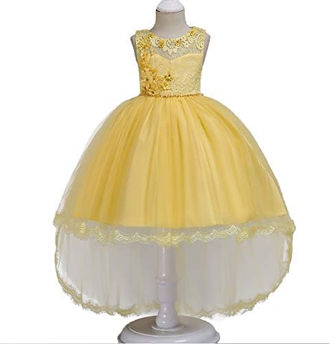 HUAANIUE Girls Pageant Party Dresses Hi-Low Lace Flower Girl Dress
