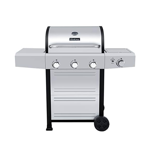 RINKMO-Gas-Grill-2020-Upgrade-670-sq-inch-3-Burner-36000-BTU-per-Hour-Input-Stainless-Steel-Liquid-Propane-Grill-Movable-BBQ-Grills-with-Side-Burner-Cart-Style