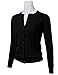 Women's Round Neck Lightweight Knit Ribbed Hem Cardigan with Translucent Gem Buttons Black M