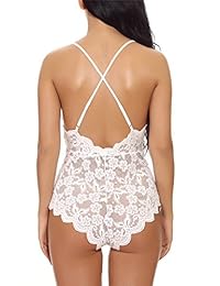 Kitty-Kitty Lencería de encaje floral sin espalda, con cuello en V, lencería sexy para mujer, XL