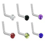 Joybeauty Stainless Steel Cubic Zirconia Bar Curved L Bend Nose Stud Ring Piercing 20 Gauge