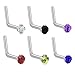 Joybeauty Stainless Steel Cubic Zirconia Bar Curved L Bend Nose Stud Ring Piercing 20 Gauge