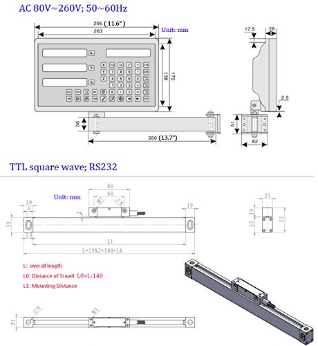6" 12" 24" 3 Axis Digital Readout DRO Display 5um Precision TTL Linear Glass Scale for Milling Machine,150mm+300mm+600mm,2-3 Business Days