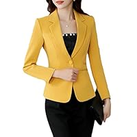 Macondoo Women Suit Work Long Sleeve Formal OL One Button Coat Blazer Jackets Yellow M