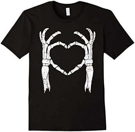 Men's Skeleton Hands Heart Shirt: Funny Love Halloween T-Shirt Small Black