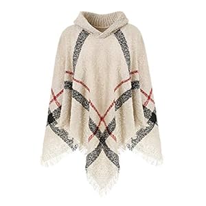 Ferand Warme, zachte geruite damespullover met capuchon of rolkraag