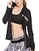 icyzone Women's Stretch Running Workout Yoga Full Zip Jacket with Thumb Holes (S, Black)