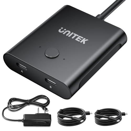 Photo 1 of Unitek Bi-Directional USB C Switcher 1 in 2 Out/2 in 1 Out USB Switch Selector 2 Computers Share 1 Devices USB Switch 8K@60Hz Video 10Gbps Data Transfer USB-C Power Adapter Included Black