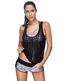 Zexxxy Sexy Women Retro 2 Pieces Tankini Swimsuits Print with Shorts Swimwear