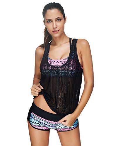 Zexxxy Sexy Women Retro 2 Pieces Tankini Swimsuits Print with Shorts Swimwear