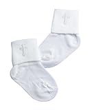 Lauren Madison baby boy Christening Baptism Infant  Socks With Embroidered Cross, White, Large