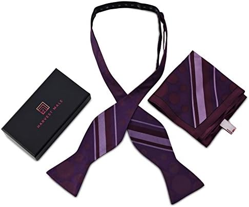 Harvest Male Silk Purple Dot Self Tie Bow Tie &amp; Pocket Square Gift Set For Men