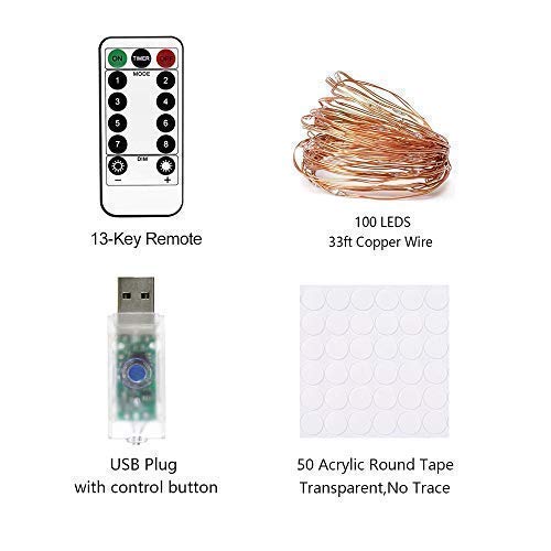 Cocoselected Warm White Twinkling Fairy Lights USB Powered,33ft 100 Micro LEDs String Twinkle Lights with Remote Control Teen Girls Bedroom Decor Kids Night Light