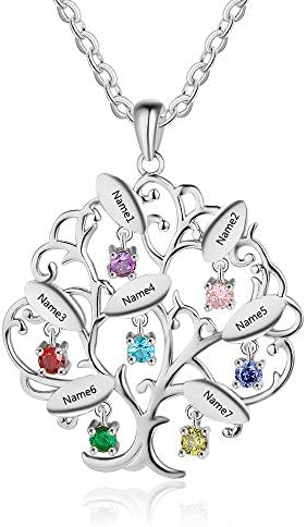 Personalized Tree of Life Mother Necklaces for Women with 7 Simulated Birthstones Custom Name Necklaces Family Necklaces Pendant for Mom Grandmother