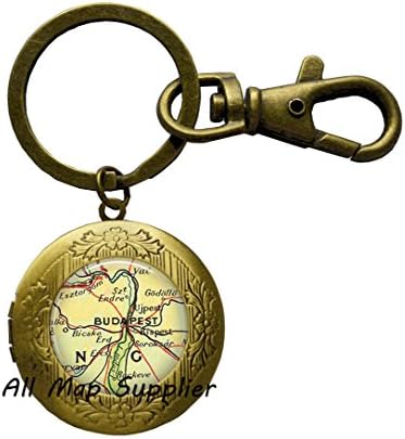 Charming Locket Keychain Budapest map Locket Key Ring, Budapest, Hungary map Locket Keychain, Budapest Locket Key Ring, Budapest Locket Keychain，A0062 (2)