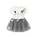 Fedi Apparel Toddler Girls Party Strip Shirt Tutu Dress Cat Top Tulle Skirts Set (4-5 Years(Tag L), Cat Gray)