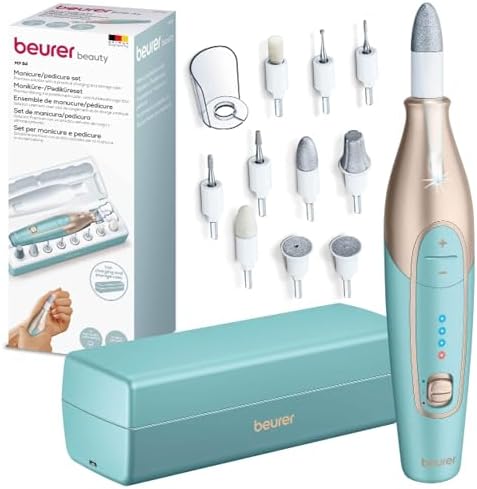 MP 84 Set de manicura/pedicura, lima de uñas eléctrica con batería recargable, 10 accesorios, luz LED, incluye estuche, hasta 4400 rpm, torno de uñas para el cuidado de manos y pies