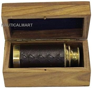 6 Inch Vintage Telescope Brass Leather Marine Pirate Nautical Wooden Box Decor B