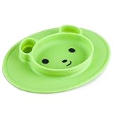 Silicone Suction Baby Feeding Placemat: Lumipets Non Slip Bear Shaped Mat Bowl Plate for Toddlers & Kids Eating at Home Or a Restaurant - Toddler Food Tray Plates - Table/High Chair Placemats -Green