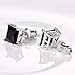 GULICX 7mm Black Stone Diamante CZ Square Studs Pierced Silver Tone Earrings Men Women