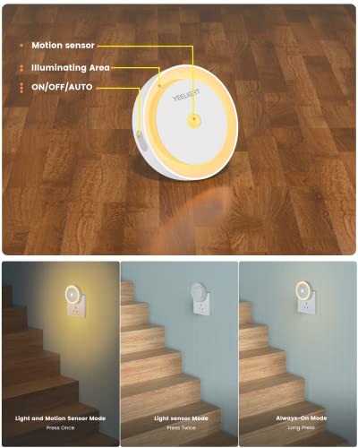 YEELIGHT Motion Sensor Night Light, Plug in Night Light for Kids with Dusk to Dawn Sensor, Auto On & Off, Soft 360° Warm White Kids Night Light for Bedroom, Nursery, Bathroom, Stairs, Hallway, 2 Pack