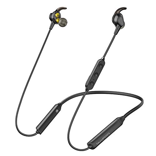 SoundPEATS Engine Wireless Headphone, in-Ear Earbuds Dual Dynamic Drivers Earphones with Mic and Volume Control, IPX6 Sweatproof, 13Hour Playtime Headset for Smartphones Computer PC Tablet(Black)