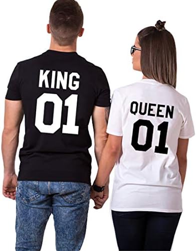 Double Fashion T-Shirt King Queen Pair Set 2 Matching Couple Valentine Birthday Wedding