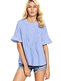 ROMWE Women's Cute Blouse Short Sleeve Summer Tunic Top Blue M
