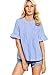 Romwe Women's Cute Blouse Short Sleeve Summer Tunic Top Blue M