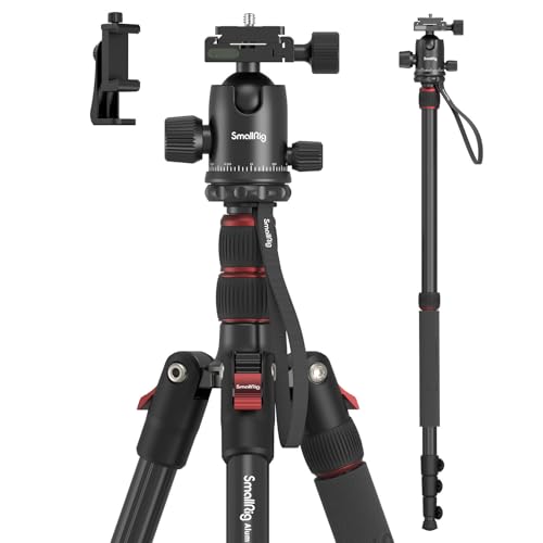 SMALLRIG 71 Inch Foldable Aluminium Camera Tripod Monopod | 360° ball head removable and quick release plate, with smartphone clamp, payload 15 kg 33 lb, 71 in/180 cm - 3935