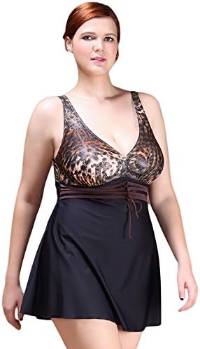 Mypassa Women's Plus Size Leopard Laces Halter One Piece Swimsuit 5X-Large Coffee