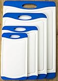 Misc Home 4-Pieces PP Plastic BPA-Free Juice Groove and Rubber Non-Skid Handles Thick Cutting Board Set (Small, Medium, Large and X-Large), White