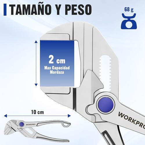 WORKPRO Adjustable Wrench Pliers 108 mm, Wrench Type Pliers with Self-adjusting Jaw, Max Opening 20 mm, Non-Slip Handle, for Nuts and Pipes