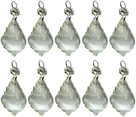 10 x Clear Chandelier Drops Transparent Droplets Cut Glass Crystals Beads Christmas Tree Ornaments Vintage Wedding Wishing Decorations Prisms Antique Light Spare Parts Crafts (50mm Leaf)