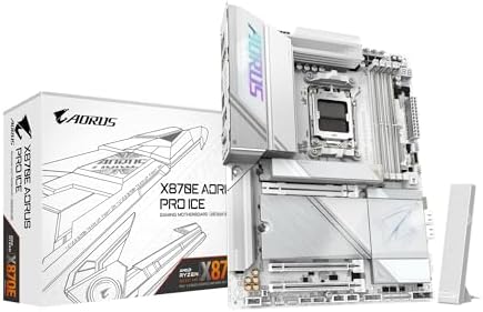GIGABYTE X870E AORUS PRO ICE AMD AM5 LGA 1718 Motherboard, ATX, DDR5, 4X M.2, PCIe 5.0, USB4, WIFI7, 2.5GbE LAN, EZ-Latch, 5-Year Warranty