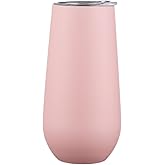 Gteller 6 oz Stainless Steel Champagne Tumbler Stemless Glasses with Lid, Double Wall Insulated Travel Mug Perfect for Wine, Coffee, Drinks, Champagne, Cocktails, Colorful (Pink)