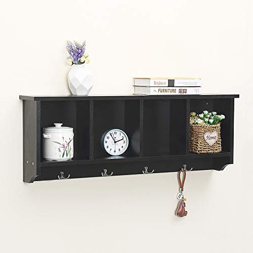 image for love furniture Entryway Hanging Shelf with 4 Hooks Wall Mounted Cabine