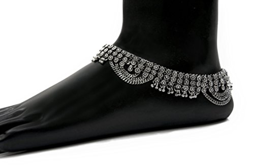 Indian anklet jewelry, ankle jewelry, plated silver anklet, foot chain, hippie anklet - 10.2 inches