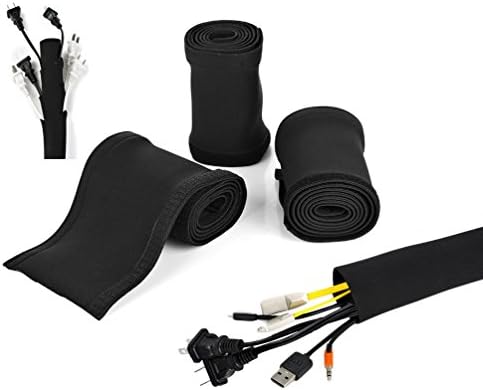Cable Organizer Sleeve Black Color 120 inches (3 x 40"), Neoprene Velcro DIY Material Cover for Cord Management System