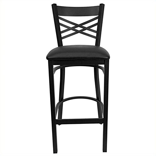 Click Here to See More Images Flash Furniture HERCULES Series Black ''X'' Back Metal Restaurant Barstool - Black Vinyl Seat