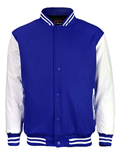 Maximos USA Men's Premium Vintage Baseball Letterman Varsity Jacket (Medium, Blue White)
