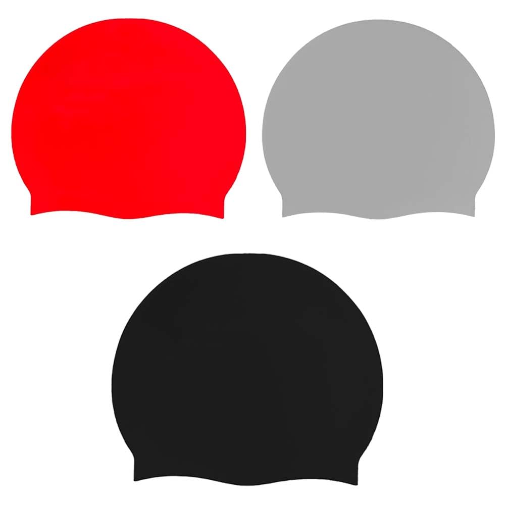 3 Pack Kids Swim Caps Silicone Swimming Caps Waterproof Bathing Caps for Boys Girls Teens with Long Curly Hair Braids to Keep Hair Dry