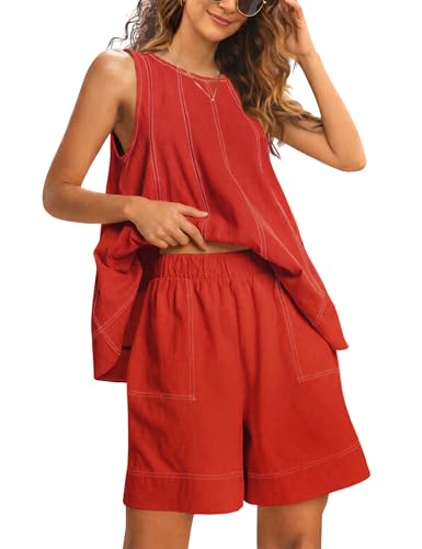 Womens 2 Piece Lounge Set Tank Top and Shorts(Tomato-XL) at Amazon