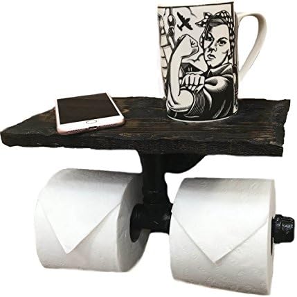 Piping Hot Art Works Industrial 2 Roll Toilet Paper Holder-PERSONALIZED Floating Distressed Weathered Shelf. NEVER RUN OUT OF TP AGAIN ! (Wall Mounting Hardware Included!) (Dark Walnut)