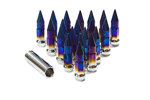 CPR CLOSE ENDED STEEL 17HEX SPIKED WHEEL RACING LUG NUTS TITANIUM BURNT BLUE 12X1.5 KEY